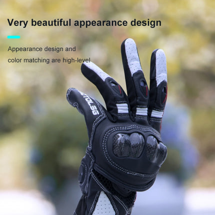 One Pair Genuine Leather Motorcycle Gloves with Carbon Fiber Hard Knuckle Touch Screen, Size:XL(Black)-garmade.com