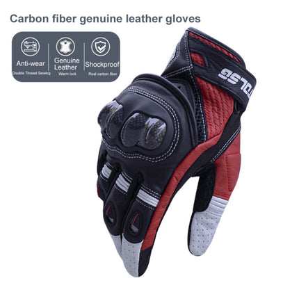 One Pair Genuine Leather Motorcycle Gloves with Carbon Fiber Hard Knuckle Touch Screen, Size:XXL(Black)-garmade.com