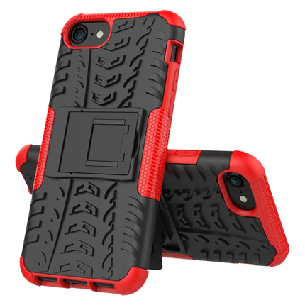 For iPhone SE 2020 Tire Texture Shockproof TPU+PC Protective Case with Holder(Red)-garmade.com