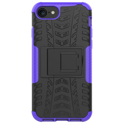 For iPhone SE 2020 Tire Texture Shockproof TPU+PC Protective Case with Holder(Purple)-garmade.com