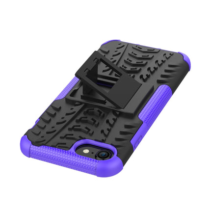 For iPhone SE 2020 Tire Texture Shockproof TPU+PC Protective Case with Holder(Purple)-garmade.com