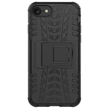 For iPhone SE 2020 Tire Texture Shockproof TPU+PC Protective Case with Holder(Black)-garmade.com