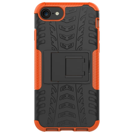 For iPhone SE 2020 Tire Texture Shockproof TPU+PC Protective Case with Holder(Orange)-garmade.com