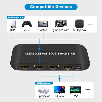 NK-H31 8K 3 in 1 Out HDMI Switcher for Xbox PS4 PS5 Roku UHD TV Monitor Projector-garmade.com
