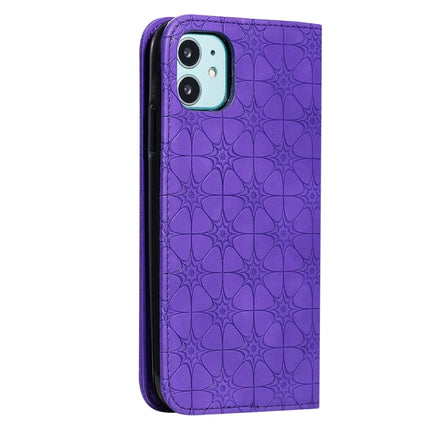 For iPhone 11 Lucky Flowers Embossing Pattern Magnetic Horizontal Flip Leather Case with Holder & Card Slots(Purple)-garmade.com