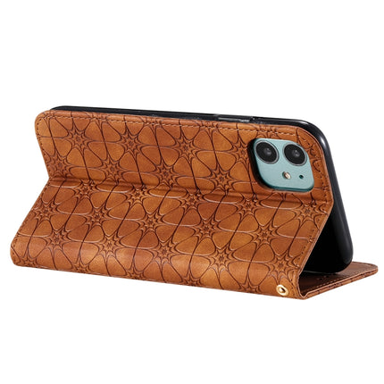 For iPhone 11 Lucky Flowers Embossing Pattern Magnetic Horizontal Flip Leather Case with Holder & Card Slots(Brown)-garmade.com