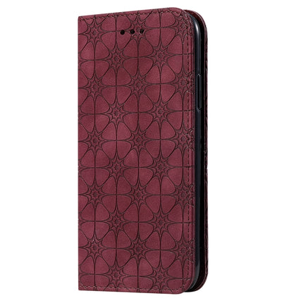 For iPhone 11 Lucky Flowers Embossing Pattern Magnetic Horizontal Flip Leather Case with Holder & Card Slots(Wine Red)-garmade.com