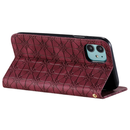 For iPhone 11 Lucky Flowers Embossing Pattern Magnetic Horizontal Flip Leather Case with Holder & Card Slots(Wine Red)-garmade.com
