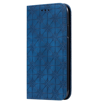 For iPhone 11 Pro Lucky Flowers Embossing Pattern Magnetic Horizontal Flip Leather Case with Holder & Card Slots(Dark Blue)-garmade.com