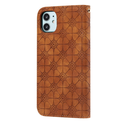 For iPhone 11 Pro Lucky Flowers Embossing Pattern Magnetic Horizontal Flip Leather Case with Holder & Card Slots(Brown)-garmade.com