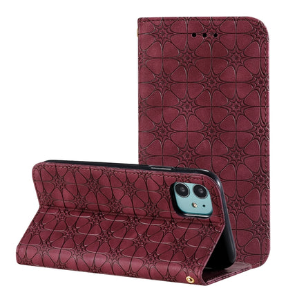 For iPhone 11 Pro Lucky Flowers Embossing Pattern Magnetic Horizontal Flip Leather Case with Holder & Card Slots(Wine Red)-garmade.com