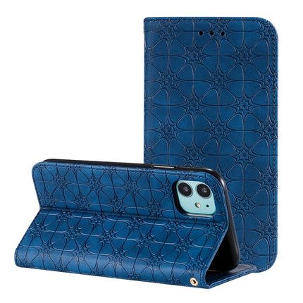For iPhone 11 Pro Max Lucky Flowers Embossing Pattern Magnetic Horizontal Flip Leather Case with Holder & Card Slots(Dark Blue)-garmade.com