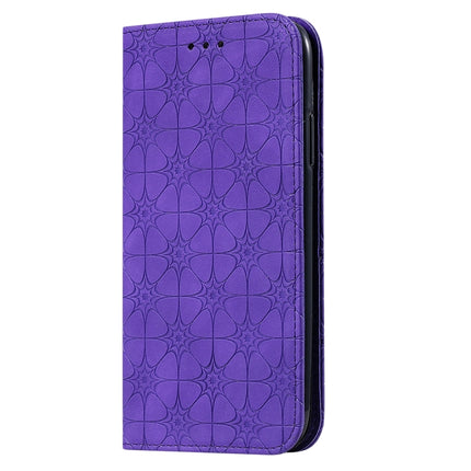 For iPhone 11 Pro Max Lucky Flowers Embossing Pattern Magnetic Horizontal Flip Leather Case with Holder & Card Slots(Purple)-garmade.com