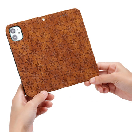 For iPhone 11 Pro Max Lucky Flowers Embossing Pattern Magnetic Horizontal Flip Leather Case with Holder & Card Slots(Brown)-garmade.com