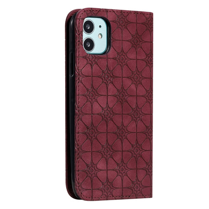 For iPhone 11 Pro Max Lucky Flowers Embossing Pattern Magnetic Horizontal Flip Leather Case with Holder & Card Slots(Wine Red)-garmade.com