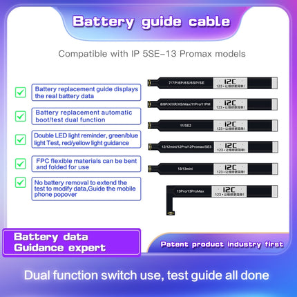 For iPhone 8 / 8 Plus / X / XR / XS / XS Max / 11 Pro / 11 Pro Max i2C Battery Boot Strap Test Flex Cable-garmade.com