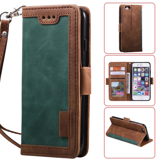 For iPhone SE 2020 / 8 / 7 Retro Splicing Horizontal Flip Leather Case with Card Slots & Holder & Wallet(Green)-garmade.com