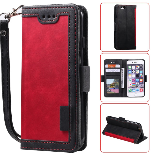For iPhone SE 2020 / 8 / 7 Retro Splicing Horizontal Flip Leather Case with Card Slots & Holder & Wallet(Red)-garmade.com