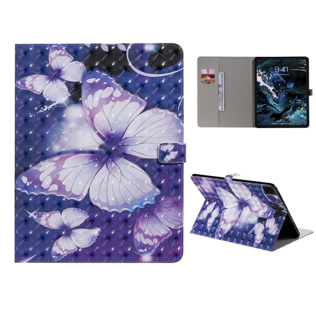 For iPad Pro 12.9 (2020) 3D Colored Drawing Horizontal Flip Leather Tablet Case with Holder & Card Slot & Wallet(Purple Butterfly)-garmade.com