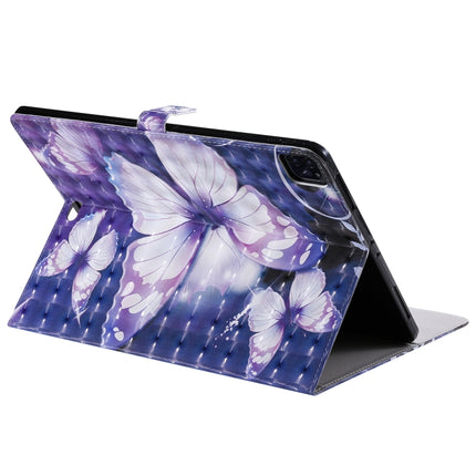 For iPad Pro 12.9 (2020) 3D Colored Drawing Horizontal Flip Leather Tablet Case with Holder & Card Slot & Wallet(Purple Butterfly)-garmade.com