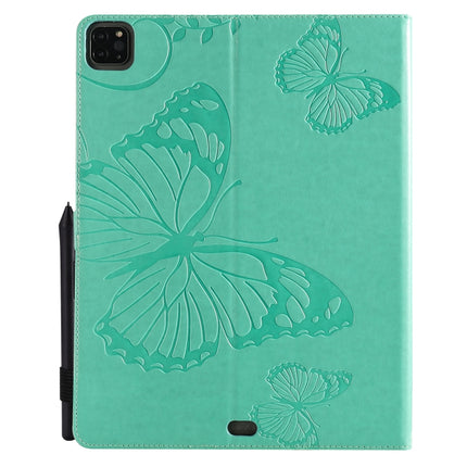 For iPad Pro 12.9 (2020) Pressed Printing Butterfly Pattern Horizontal Flip Leather Tablet Case with Holder & Card Slots & Wallet(Green)-garmade.com