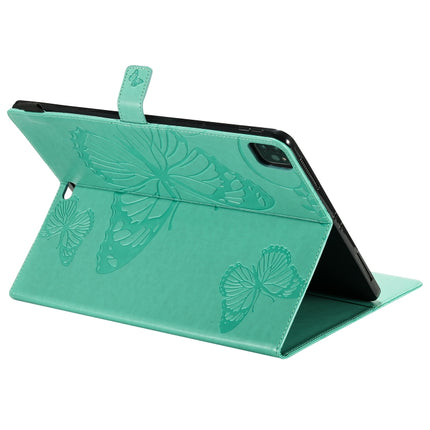 For iPad Pro 12.9 (2020) Pressed Printing Butterfly Pattern Horizontal Flip Leather Tablet Case with Holder & Card Slots & Wallet(Green)-garmade.com
