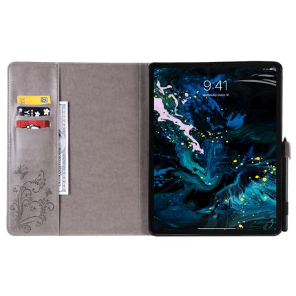 For iPad Pro 12.9 (2020) Pressed Printing Butterfly Pattern Horizontal Flip Leather Tablet Case with Holder & Card Slots & Wallet(Grey)-garmade.com