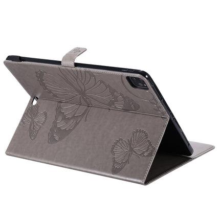 For iPad Pro 12.9 (2020) Pressed Printing Butterfly Pattern Horizontal Flip Leather Tablet Case with Holder & Card Slots & Wallet(Grey)-garmade.com