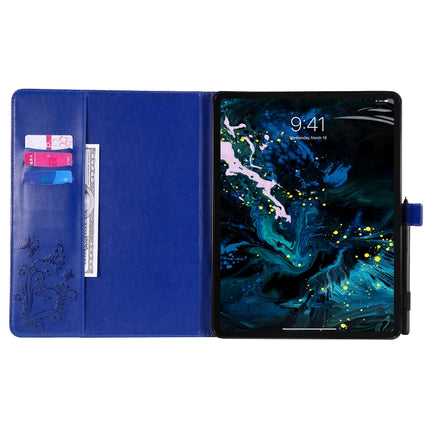 For iPad Pro 12.9 (2020) Pressed Printing Butterfly Pattern Horizontal Flip Leather Tablet Case with Holder & Card Slots & Wallet(Blue)-garmade.com