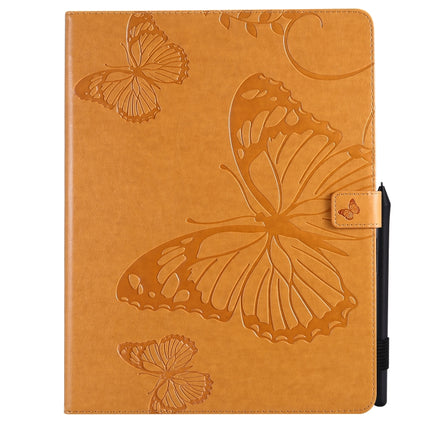 For iPad Pro 12.9 (2020) Pressed Printing Butterfly Pattern Horizontal Flip Leather Tablet Case with Holder & Card Slots & Wallet(Yellow)-garmade.com