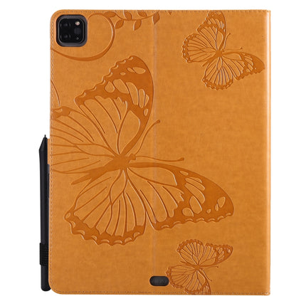 For iPad Pro 12.9 (2020) Pressed Printing Butterfly Pattern Horizontal Flip Leather Tablet Case with Holder & Card Slots & Wallet(Yellow)-garmade.com