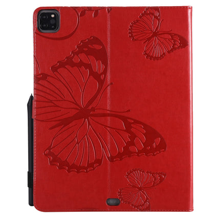 For iPad Pro 12.9 (2020) Pressed Printing Butterfly Pattern Horizontal Flip Leather Tablet Case with Holder & Card Slots & Wallet(Red)-garmade.com