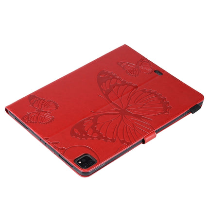For iPad Pro 12.9 (2020) Pressed Printing Butterfly Pattern Horizontal Flip Leather Tablet Case with Holder & Card Slots & Wallet(Red)-garmade.com