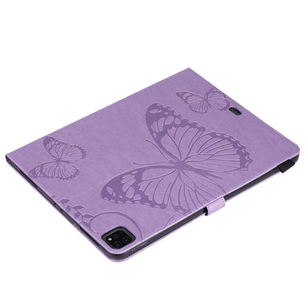 For iPad Pro 12.9 (2020) Pressed Printing Butterfly Pattern Horizontal Flip Leather Tablet Case with Holder & Card Slots & Wallet(Purple)-garmade.com
