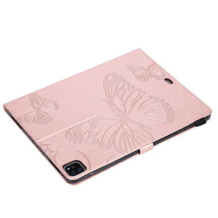 For iPad Pro 12.9 (2020) Pressed Printing Butterfly Pattern Horizontal Flip Leather Tablet Case with Holder & Card Slots & Wallet(Rose Gold)-garmade.com