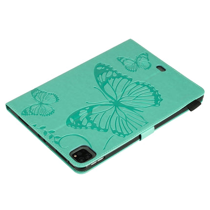 For iPad Pro 11 (2020) Pressed Printing Butterfly Pattern Horizontal Flip Leather Tablet Case with Holder & Card Slots & Wallet(Green)-garmade.com