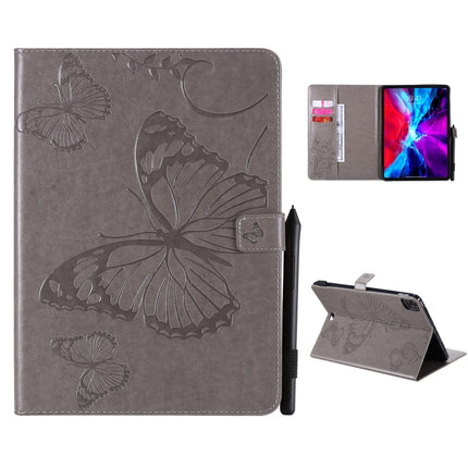 For iPad Pro 11 (2020) Pressed Printing Butterfly Pattern Horizontal Flip Leather Tablet Case with Holder & Card Slots & Wallet(Grey)-garmade.com