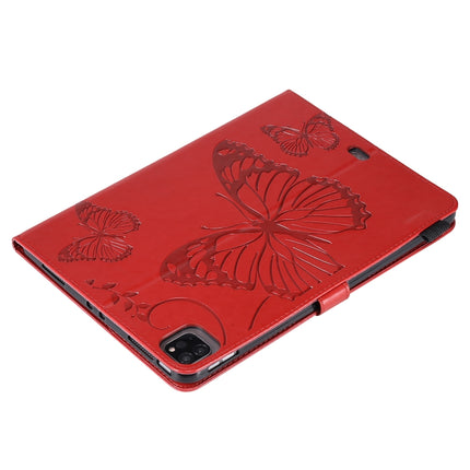 For iPad Pro 11 (2020) Pressed Printing Butterfly Pattern Horizontal Flip Leather Tablet Case with Holder & Card Slots & Wallet(Red)-garmade.com