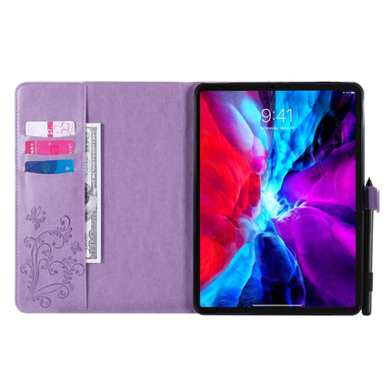 For iPad Pro 11 (2020) Pressed Printing Butterfly Pattern Horizontal Flip Leather Tablet Case with Holder & Card Slots & Wallet(Purple)-garmade.com