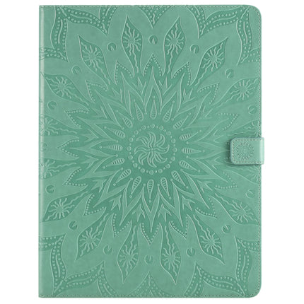 For iPad Pro 12.9 (2020) & Pro 12.9 (2018) Pressed Printing Sunflower Pattern Horizontal Flip PU Leather Tablet Case with Holder & Card Slots & Wallet(Green)-garmade.com