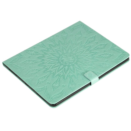 For iPad Pro 12.9 (2020) & Pro 12.9 (2018) Pressed Printing Sunflower Pattern Horizontal Flip PU Leather Tablet Case with Holder & Card Slots & Wallet(Green)-garmade.com