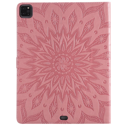 For iPad Pro 12.9 (2020) & Pro 12.9 (2018) Pressed Printing Sunflower Pattern Horizontal Flip PU Leather Tablet Case with Holder & Card Slots & Wallet(Pink)-garmade.com