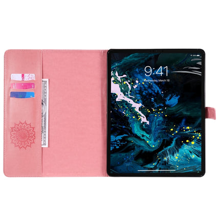 For iPad Pro 12.9 (2020) & Pro 12.9 (2018) Pressed Printing Sunflower Pattern Horizontal Flip PU Leather Tablet Case with Holder & Card Slots & Wallet(Pink)-garmade.com