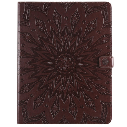 For iPad Pro 12.9 (2020) & Pro 12.9 (2018) Pressed Printing Sunflower Pattern Horizontal Flip PU Leather Tablet Case with Holder & Card Slots & Wallet(Brown)-garmade.com