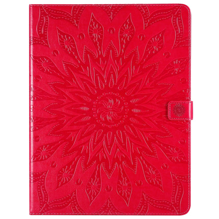 For iPad Pro 12.9 (2020) & Pro 12.9 (2018) Pressed Printing Sunflower Pattern Horizontal Flip PU Leather Tablet Case with Holder & Card Slots & Wallet(Red)-garmade.com