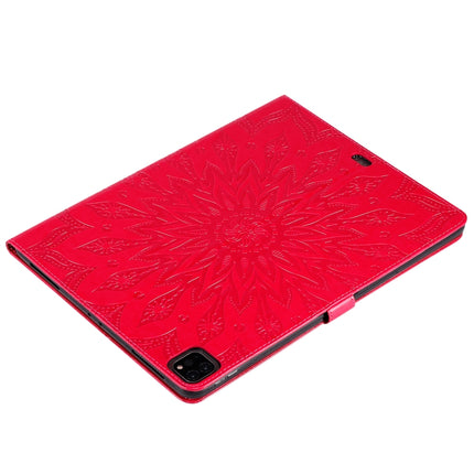 For iPad Pro 12.9 (2020) & Pro 12.9 (2018) Pressed Printing Sunflower Pattern Horizontal Flip PU Leather Tablet Case with Holder & Card Slots & Wallet(Red)-garmade.com