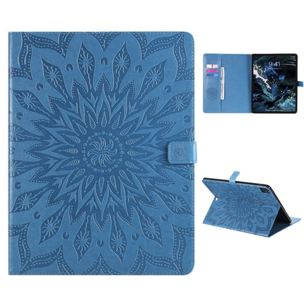 For iPad Pro 12.9 (2020) & Pro 12.9 (2018) Pressed Printing Sunflower Pattern Horizontal Flip PU Leather Tablet Case with Holder & Card Slots & Wallet(Blue)-garmade.com