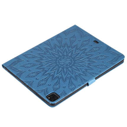 For iPad Pro 12.9 (2020) & Pro 12.9 (2018) Pressed Printing Sunflower Pattern Horizontal Flip PU Leather Tablet Case with Holder & Card Slots & Wallet(Blue)-garmade.com