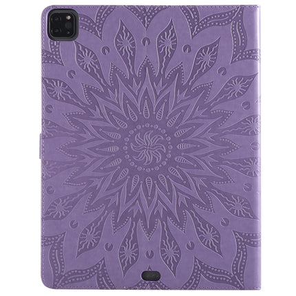 For iPad Pro 12.9 (2020) & Pro 12.9 (2018) Pressed Printing Sunflower Pattern Horizontal Flip PU Leather Tablet Case with Holder & Card Slots & Wallet(Purple)-garmade.com
