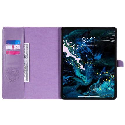 For iPad Pro 12.9 (2020) & Pro 12.9 (2018) Pressed Printing Sunflower Pattern Horizontal Flip PU Leather Tablet Case with Holder & Card Slots & Wallet(Purple)-garmade.com